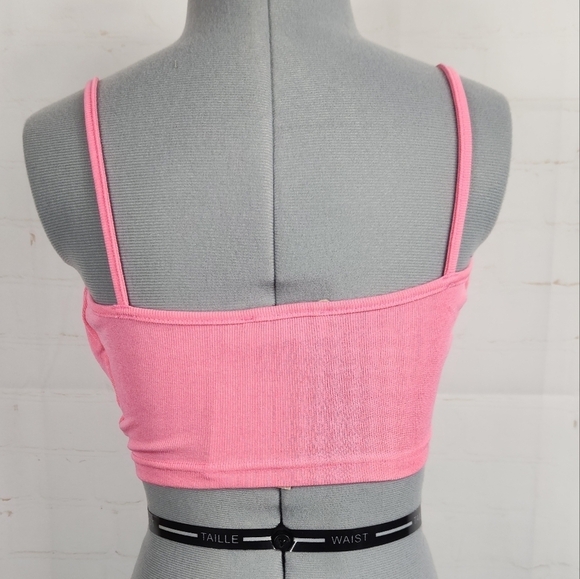 Meshki Jordan Ruched Front V Neck Bralette Crop Top 2 Bundle Set Pink & Stone XS - Picture 12 of 16